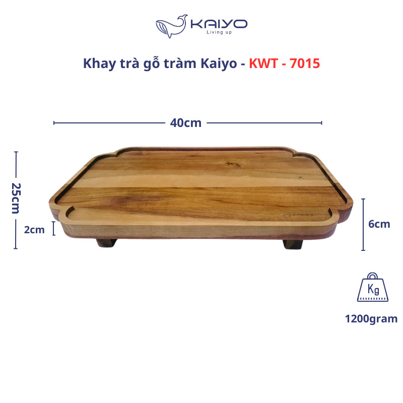 Khay trà gỗ Kaiyo 40cm x 25cm x cao 6cm