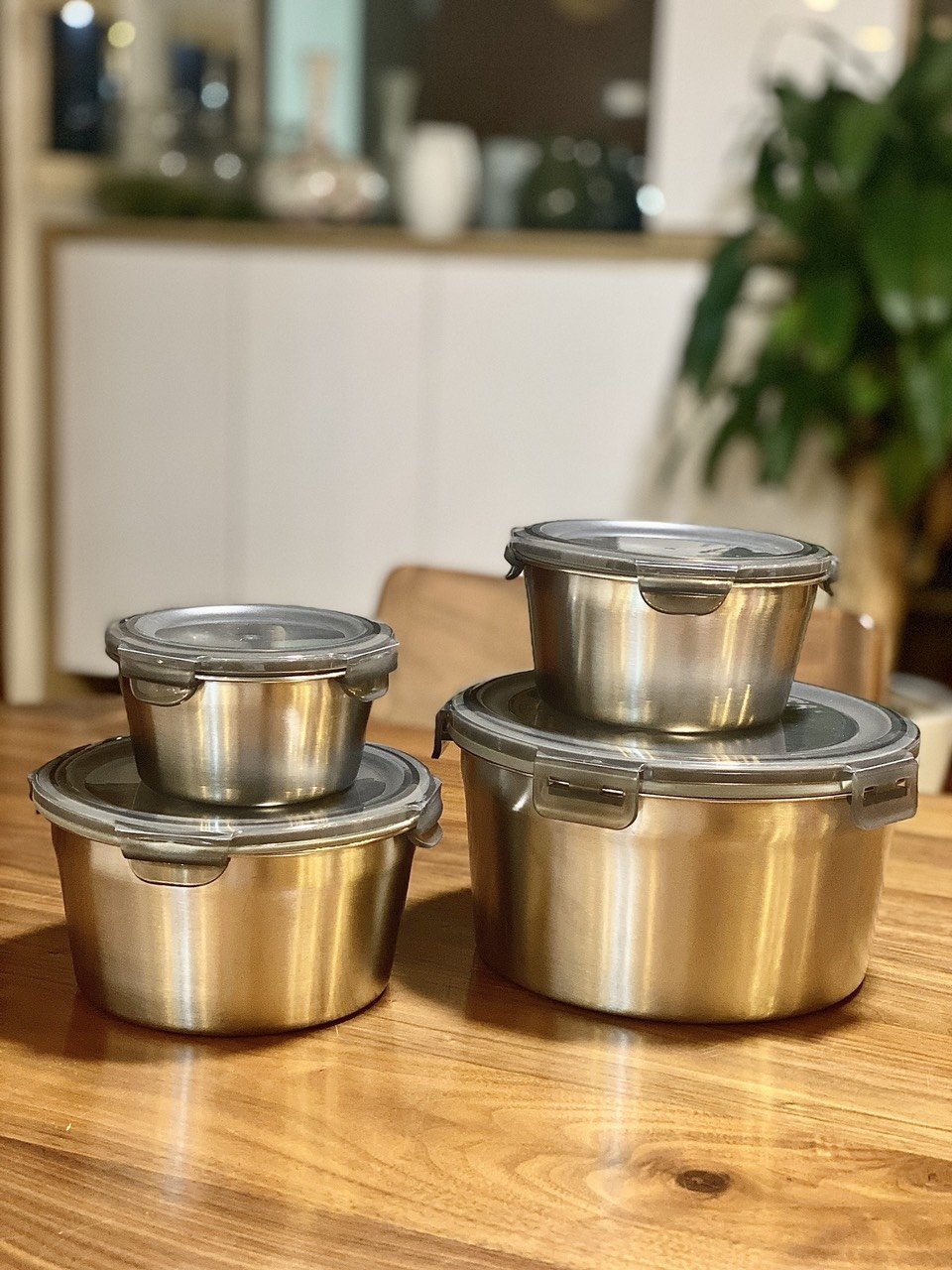 SET 4 HỘP ĐỰNG THỨC ĂN BẰNG INOX 304 CỠ LỚN CÓ NẮP ĐẬY FSB01