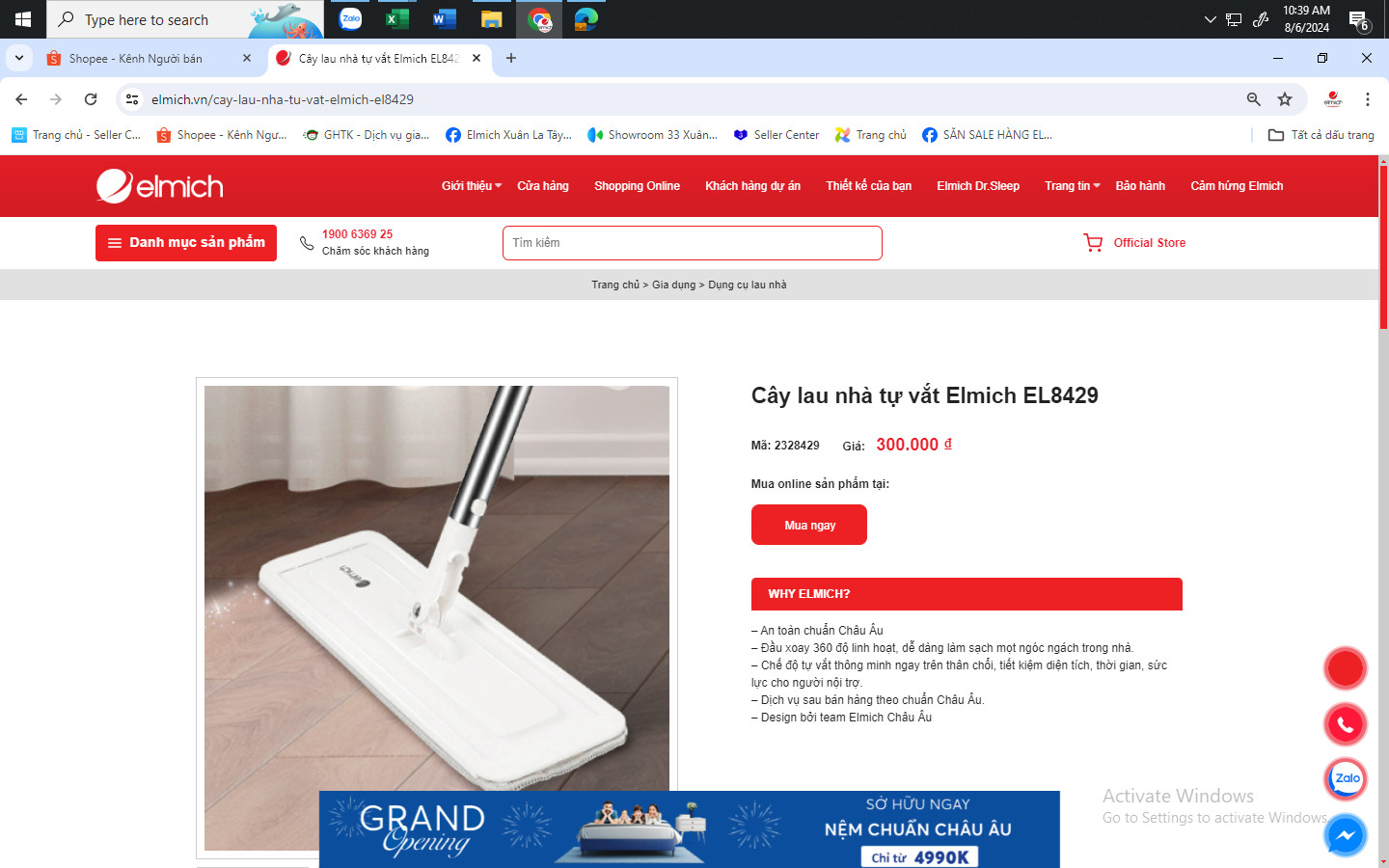 CÂY LAU NHÀ TỰ VĂT ELMICH EL8429