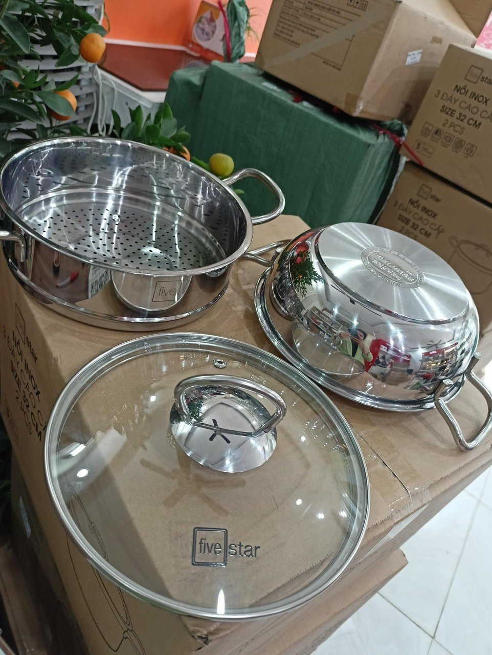 Bộ nồi inox 3 đáy kèm xửng hấp Fivestar 24cm