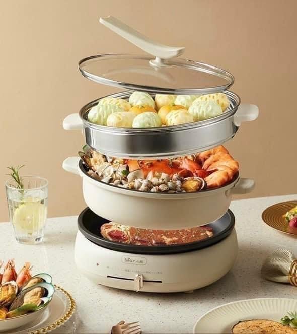 Nồi Bear 3 in 1 lẩu - nướng - hấp dung tích 4L