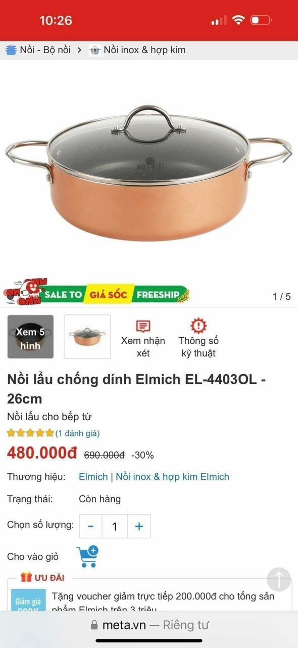 Nồi lẩu chống dính ELMICH 26cm Smartcook 5552KMB 