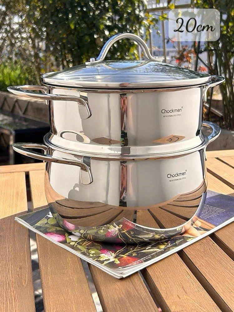 Bộ nồi xửng hấp siêu xinh size 20cm Chockmen, inox 18/10, đáy liền nguyên khối