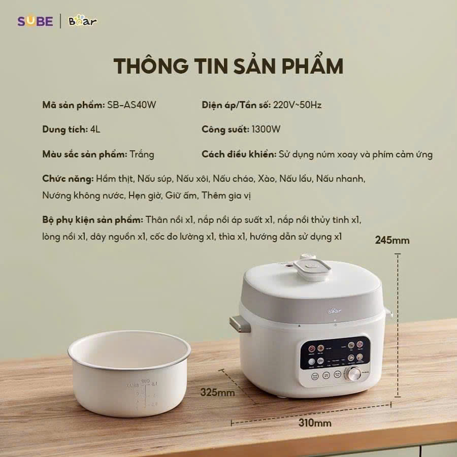 NỒI ÁP SUẤT 4L SB-AS40W