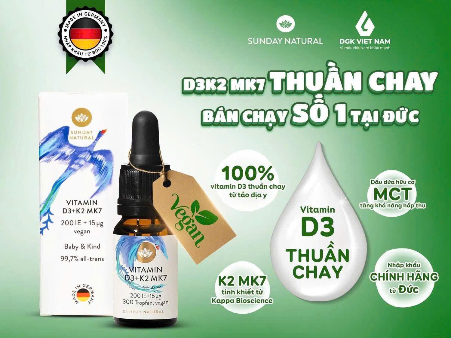 Vitamin D3K2 MK7 nội địa Đức lọ 10ml cho bé từ sơ sinh