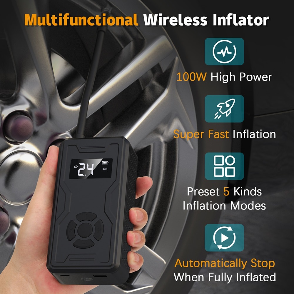 Siêu thiết bị cho ô tô 4 in 1 Bơm lốp+Khởi động xe+Sạc dự phòng +Đền pin