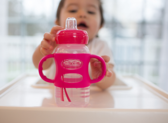 Bình sữa tay cầm cổ rộng hai giai đoạn Dr Brown's "Option Plus" Sippy 270ml PP - Hồng. Mã hàng 91002