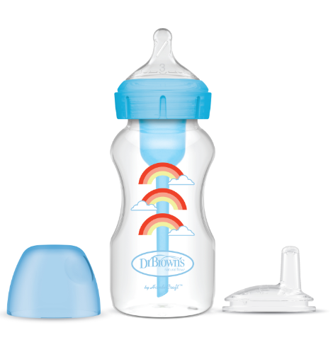 Bình sữa Dr Brown's chuyển đổi 2 giai đoạn cổ rộng 270ml PP mầu xanh - Mã hàng WB91605