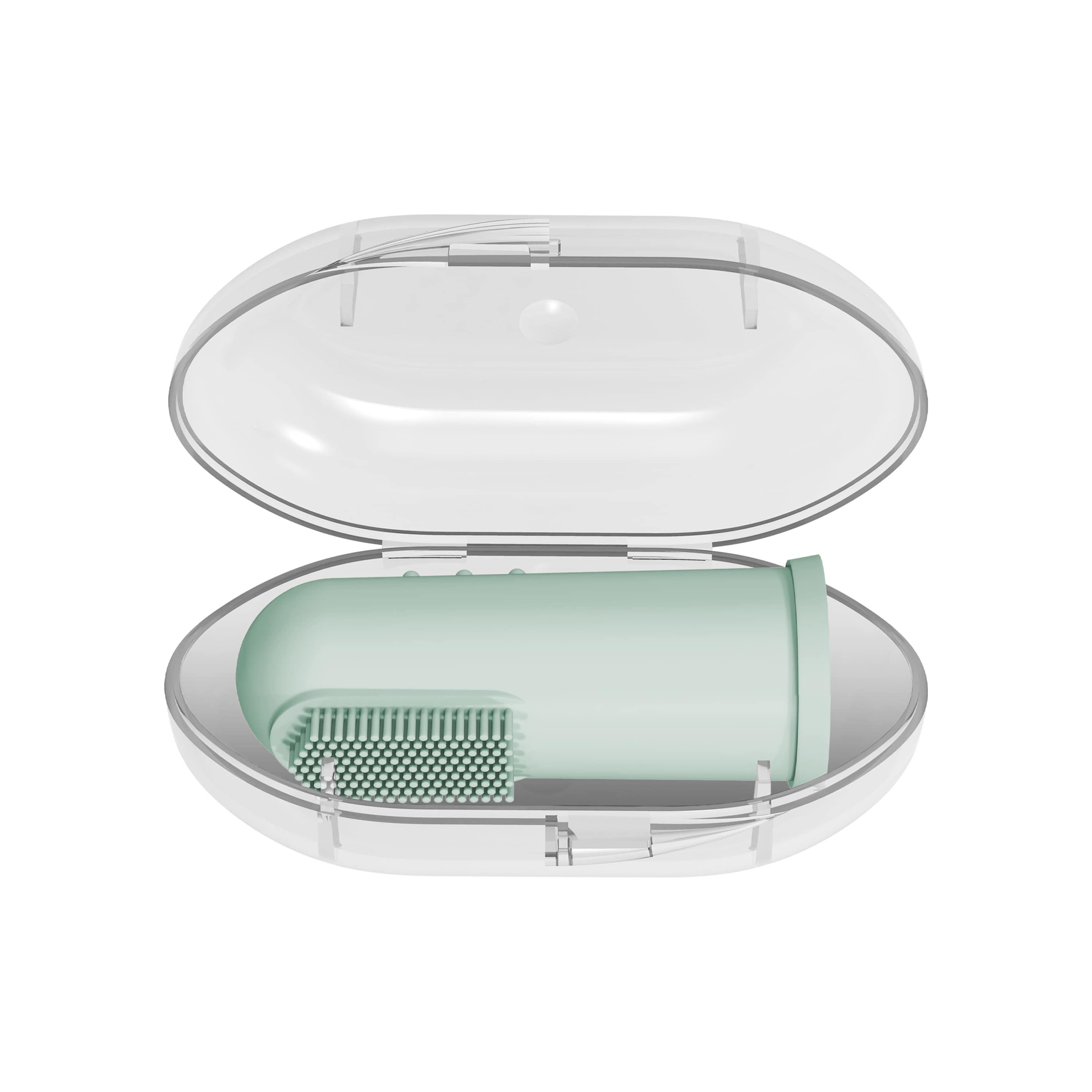 Bàn chải hình ngón tay 100% silicone cho trẻ 3 tháng tuổi màu trong suốt có hộp đựng Dr Brown's. Mã hàng HG010