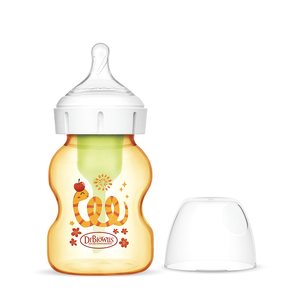 Bình sữa Dr Brown's "Option Plus" cổ rộng 150ml PPSU hoạ tiết con rắn - Mã hàng WB51024-CH
