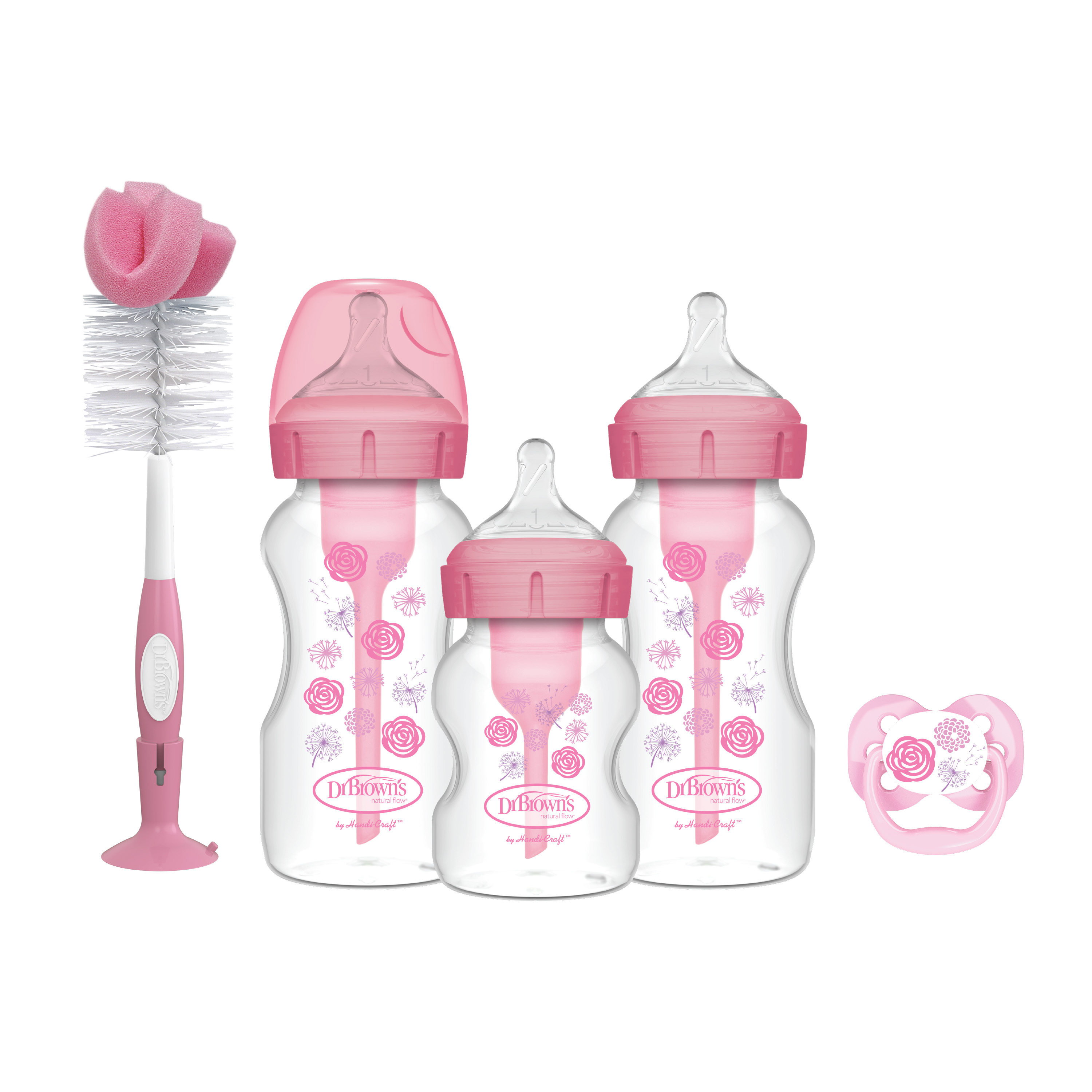 Bộ 3 bình sữa Dr.Browns cổ rộng nhựa PP gồm 1 bình 150ml, 2 bình 270ml, 1 ty ngậm 0-6M, 1 cọ bình sữa.