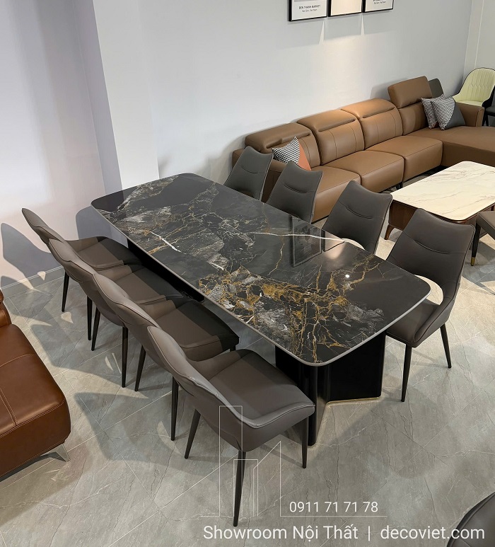 bàn ăn mặt đá cao cấp 8 ghế vững chắc, sang trọng 