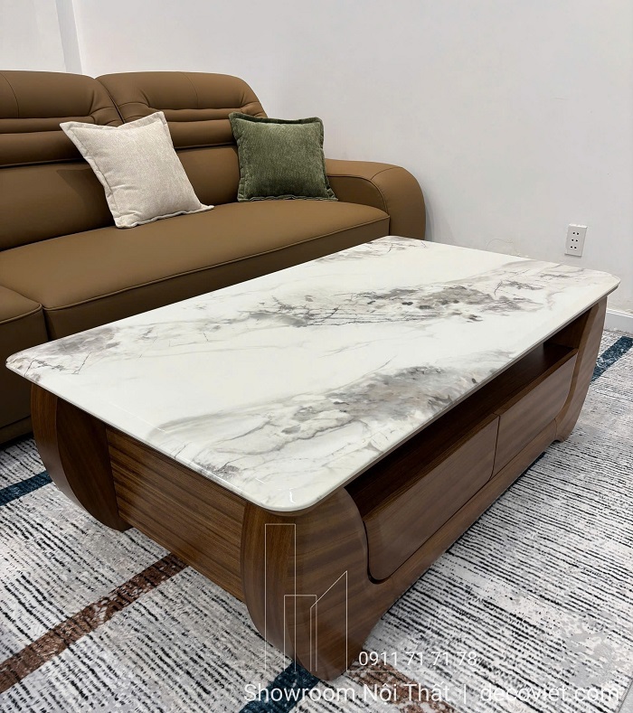 bàn sofa mặt đá chân gỗ phù hợp mọi không gian phòng khách