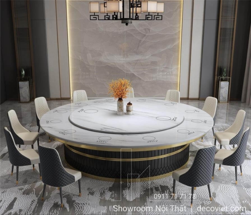 bàn ăn mặt đá thiết kế tròn tối ưu không gian phòng ăn 