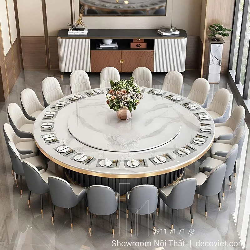 bàn ăn mặt đá thiết kế bàn tròn gần gũi dễ kết nối mọi người với nhau 