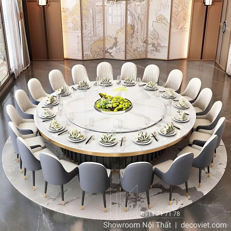 bàn ăn mặt đá 20 ghế thiết kế sang trọng