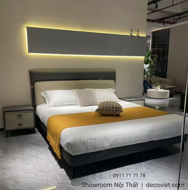 Giường ngủ da thiết kế tựa lưng bọc da êm ái 