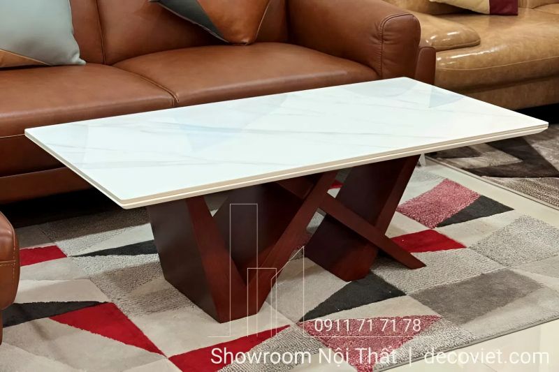 bàn sofa chân gỗ mặt đá sang trọng 