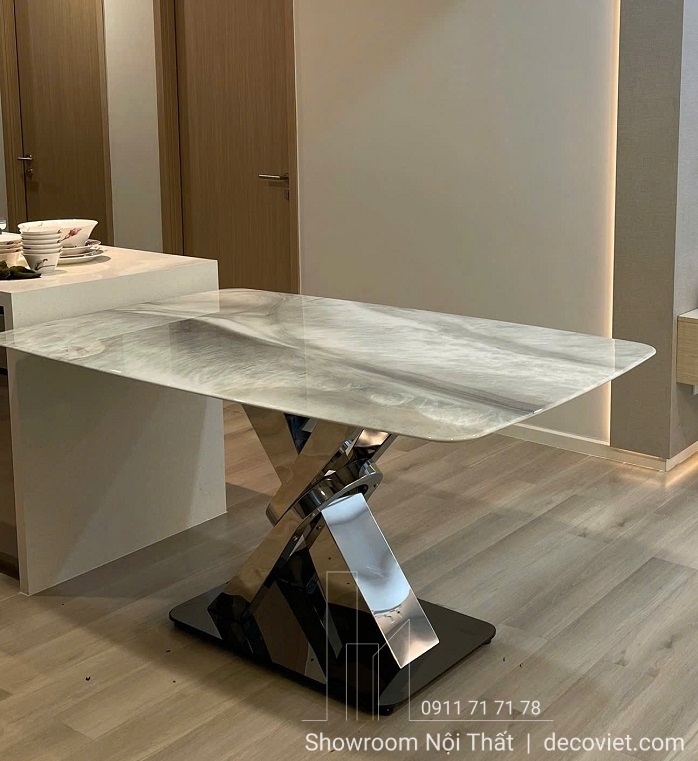 Bộ bàn ăn 4 ghế chân inox mặt đá cẩm thạch hiện đại 