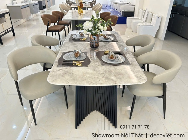 Bộ bàn ăn 6 ghế mặt đá cẩm thạch hiện đại, bền đẹp cho phòng ăn gia đình