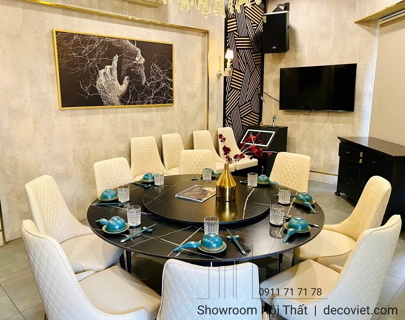 bàn ăn tròn mặt đá 8 ghế