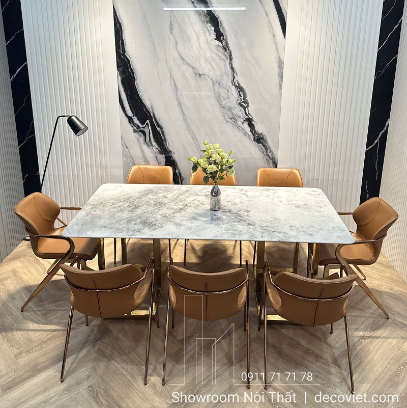 Bàn Ăn Cao Cấp 8 Ghế Chân Inox 2725S