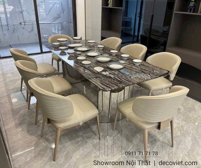 Bàn Ăn Chân Inox Mặt Đá Đẹp 2672S