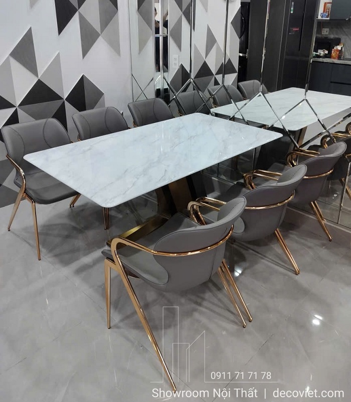 mẫu bàn ăn mặt đá 6 người cao cấp