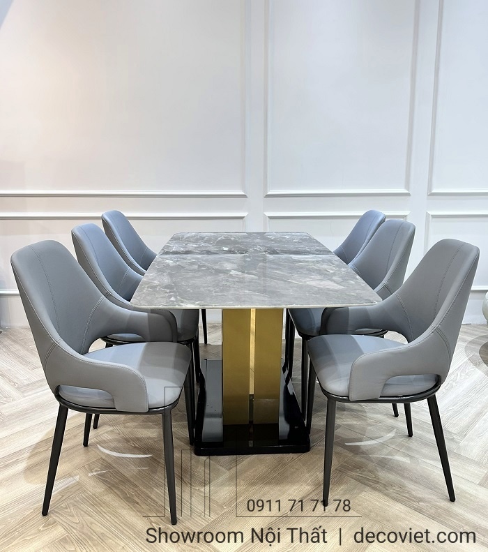 Bàn Ăn Mặt Đá Chân Gỗ 6 Ghế Giá Rẻ 1774S