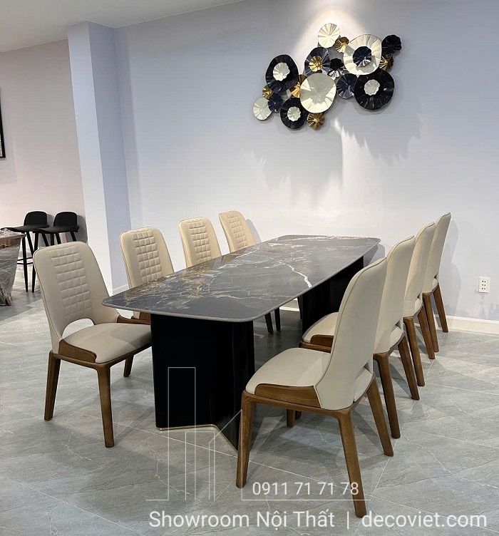 Bàn Ăn Mặt Đá Chân Gỗ 8 Người 2524S