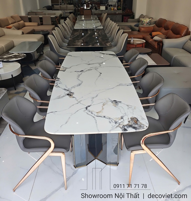 Bàn Ăn Mặt Đá Chân Inox 8 Ghế 2870S