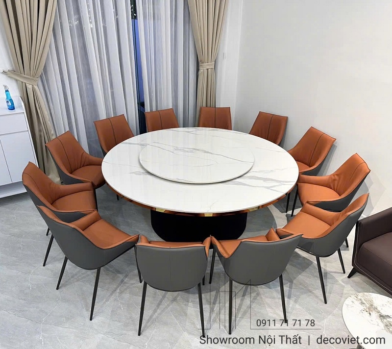 Bàn Ăn Tròn 12 Ghế Mặt Đá 2m 2526S