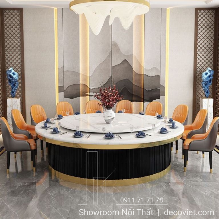 Bàn ăn xoay tròn lớn 20 ghế thiết kế sang trọng, phù hợp không gian rộng lớn như nhà hàng, biệt thự