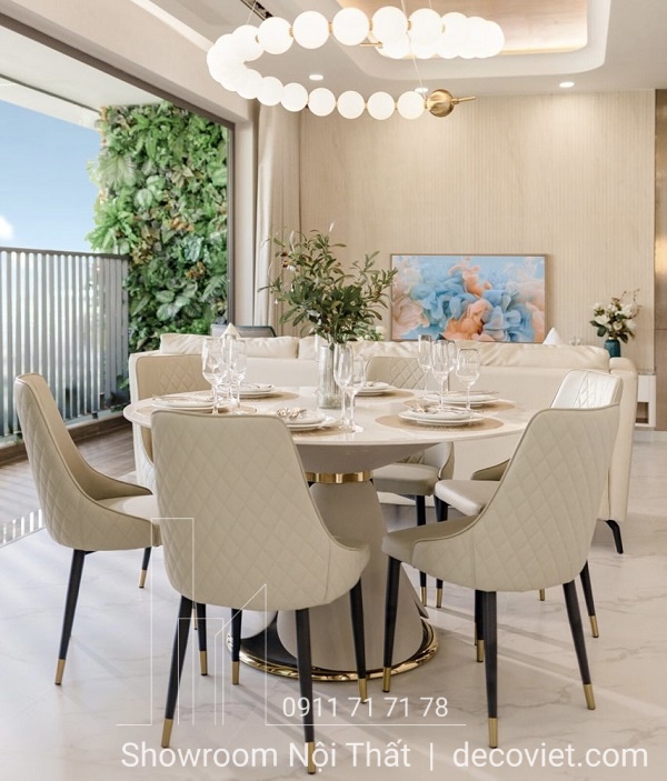 Bộ Bàn Ăn Tròn Mặt Đá 6 Ghế Giá Rẻ 1404S