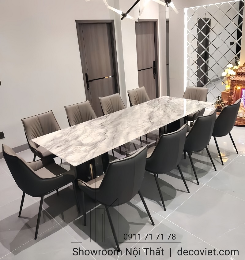 mẫu bàn ăn 10 ghế mặt đá