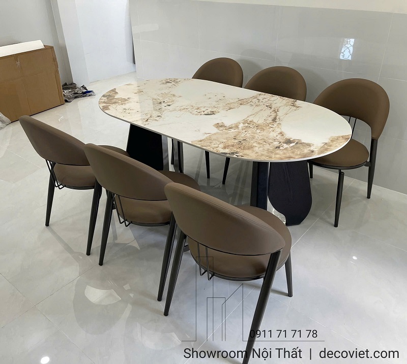 Bộ bàn ăn 6 ghế mặt đá nhập khẩu 2722S phong cách châu Âu