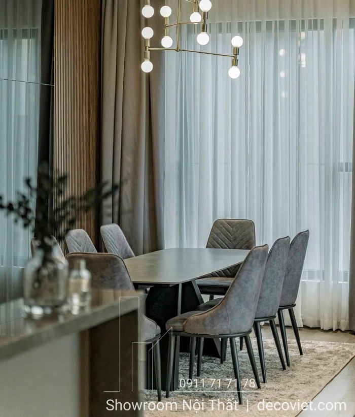 bàn ăn mặt đá 8 ghế hiện đại