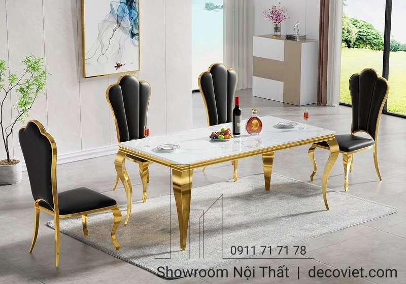 bàn ghế ăn tân cổ điển mặt đá chất lượng