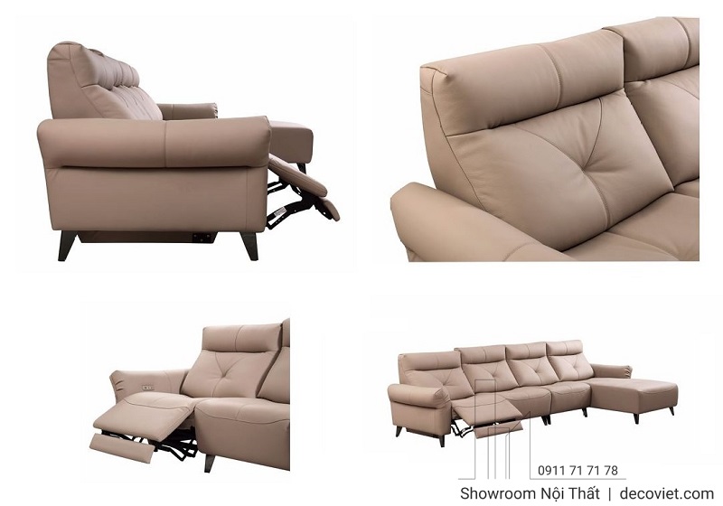 Sofa da bò chỉnh điện 1045T thiết kế chữ L hiện đại cho phòng khách