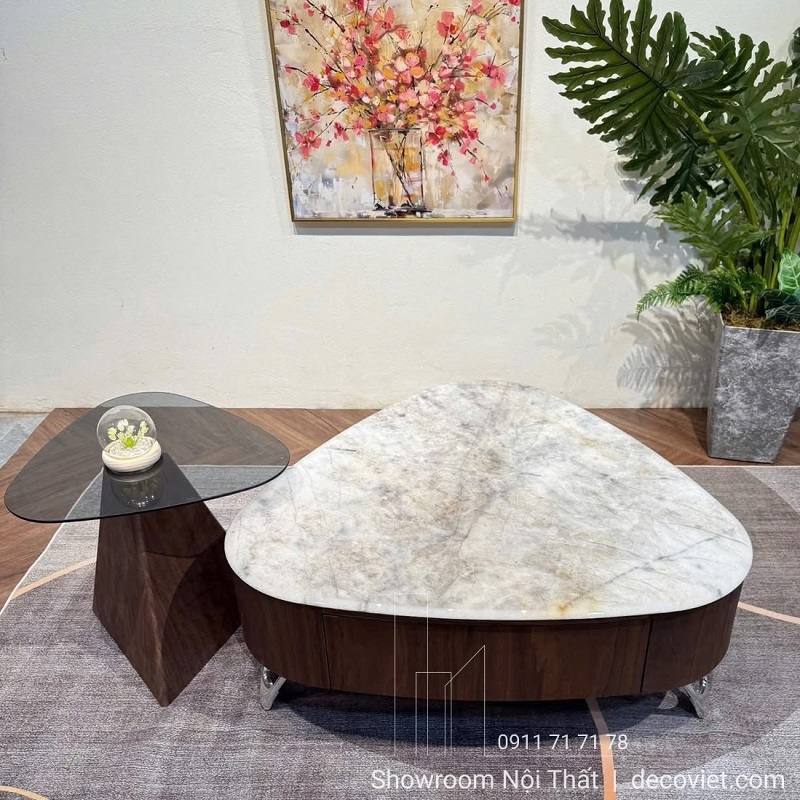 Set bàn sofa 431S hiện đại, kết hợp bàn tab phụ mặt kính độc đáo