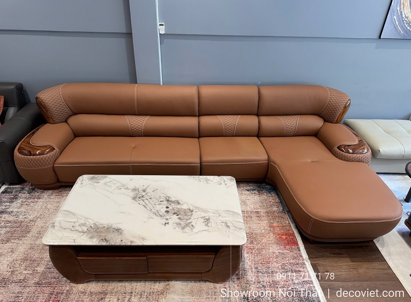 Sofa Da Bò Gỗ Mun 1135T