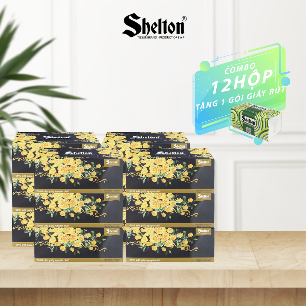 Khăn hộp Shelton Hồng vàng 180 tờ x 2 lớp