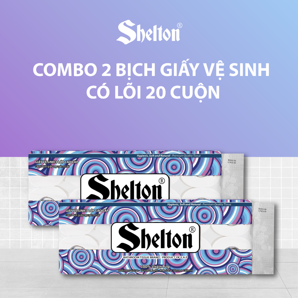 Giấy vệ sinh Shelton Hoa văn tròn dây 10 cuộn 3 lớp có lõi
