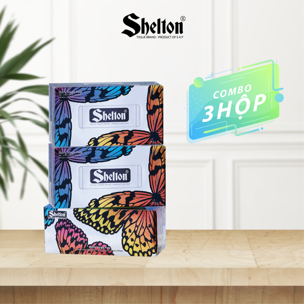Khăn hộp Shelton Cánh bướm bạc 180 tờ x 2 lớp