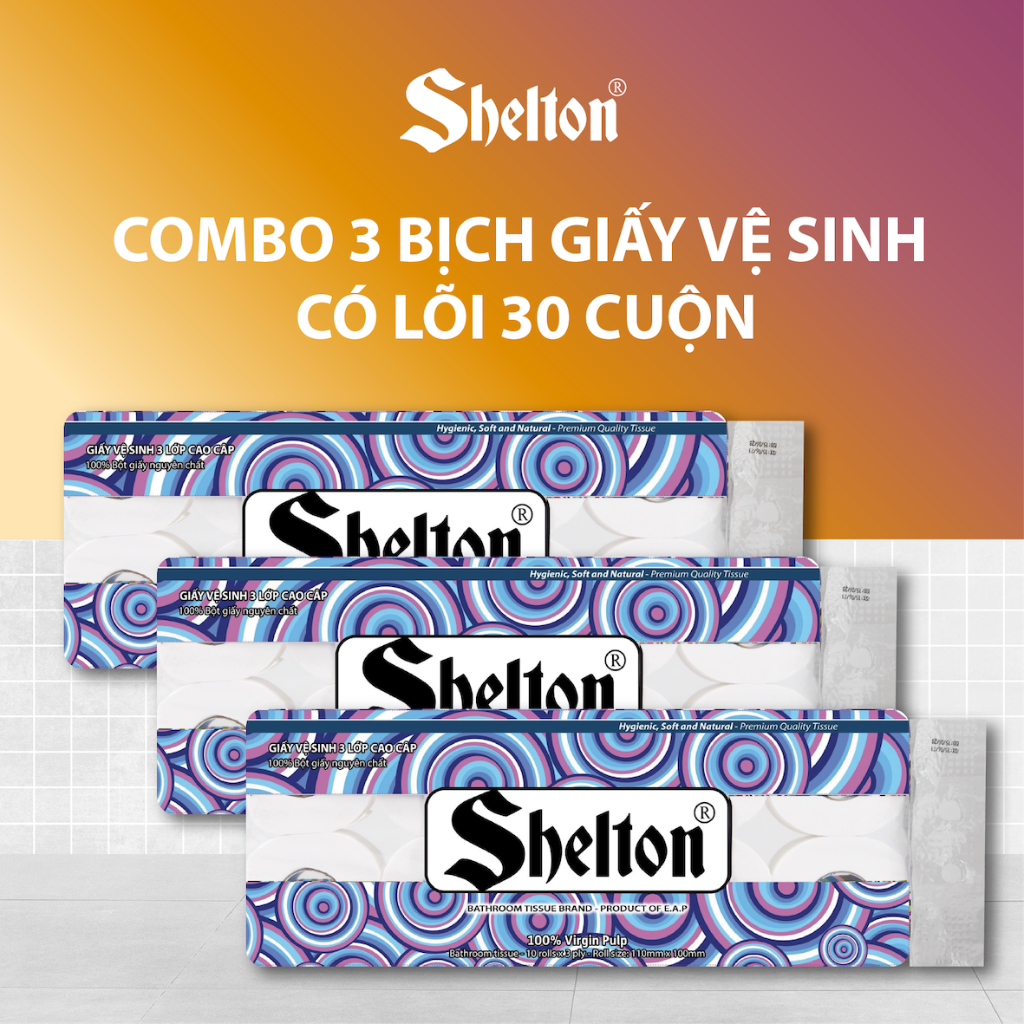 Giấy vệ sinh Shelton Hoa văn tròn dây 10 cuộn 3 lớp có lõi