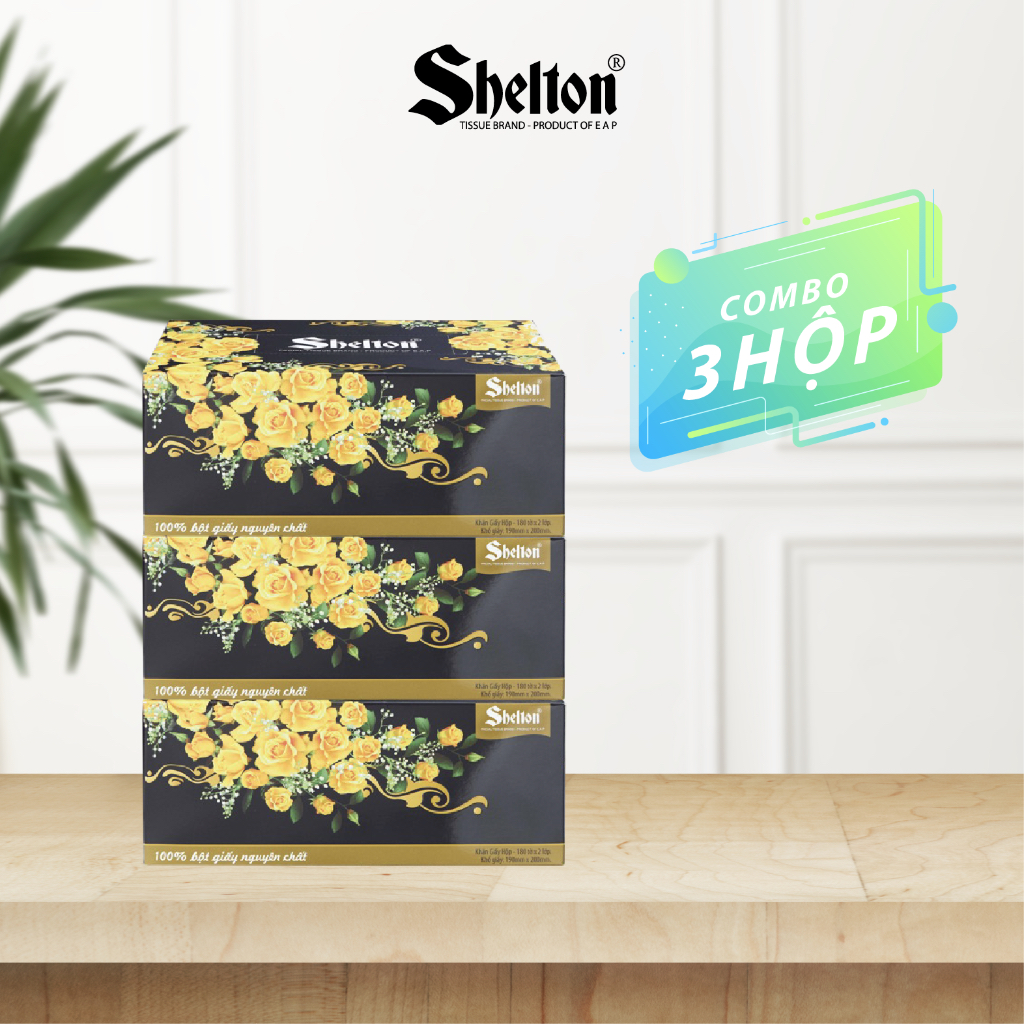 Khăn hộp Shelton Hồng vàng 180 tờ x 2 lớp
