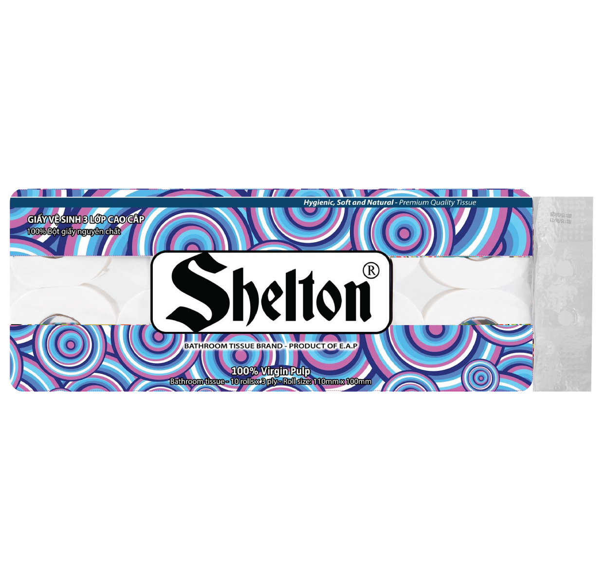 Giấy vệ sinh Shelton Hoa văn tròn dây 10 cuộn 3 lớp có lõi