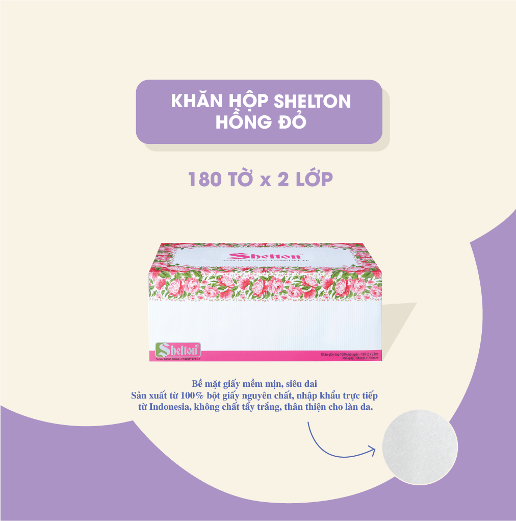 Khăn hộp Shelton Hồng đỏ 180 tờ x 2 lớp