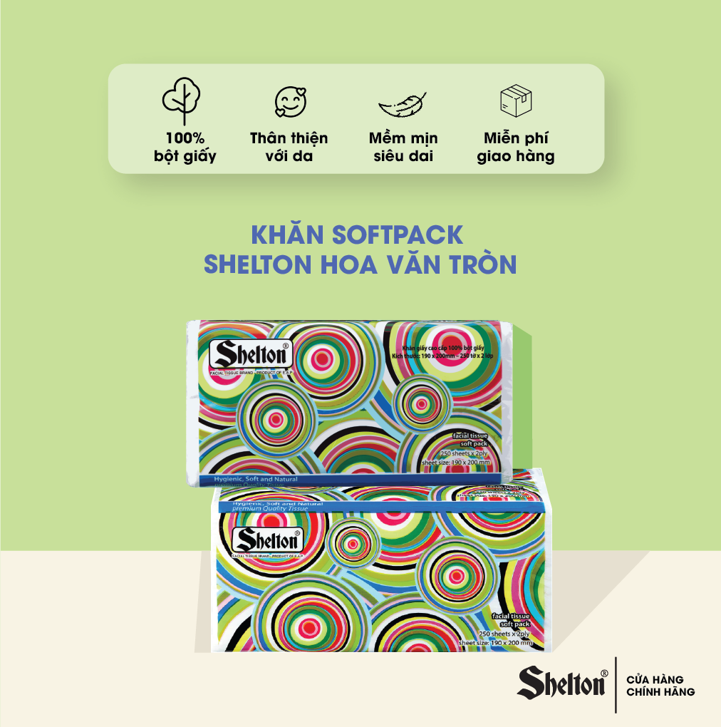Khăn softpack Shelton Hoa văn tròn 250 tờ x 2 lớp