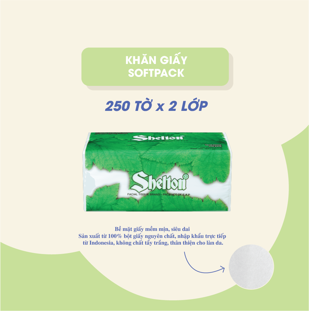 Khăn softpack Shelton Lá xanh 250 tờ x 2 lớp